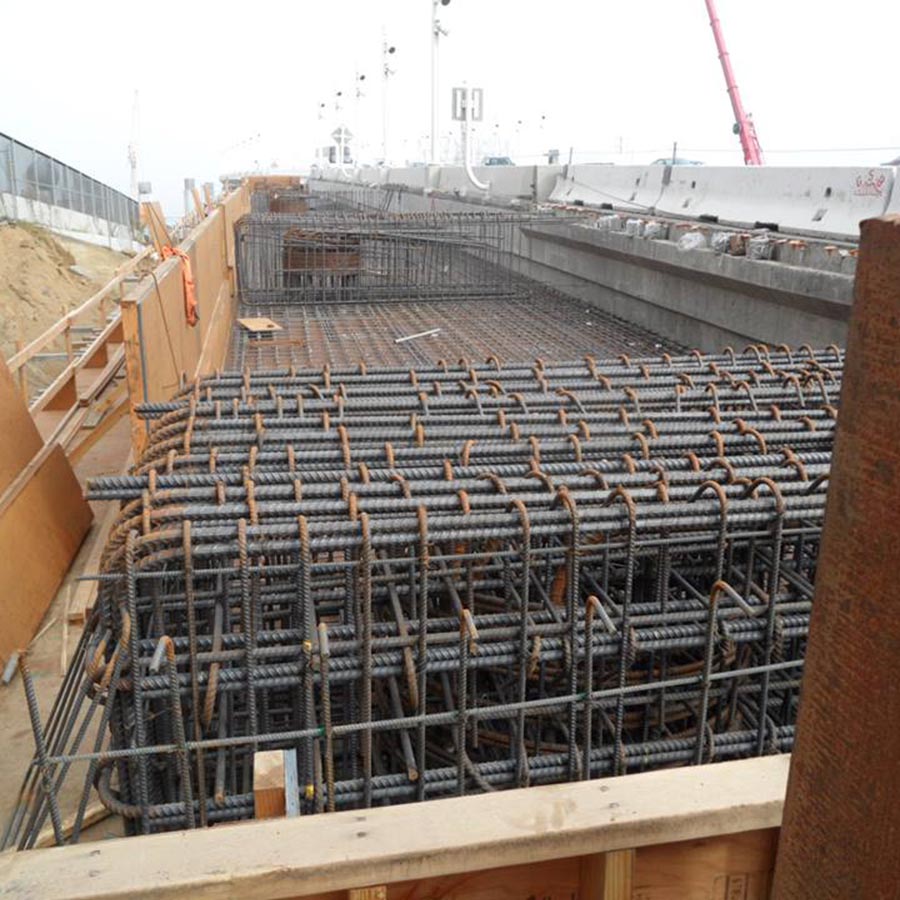 bridge during construction with steel support beams